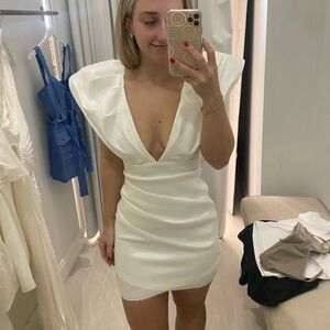 White Bridal Mini Dress with Puff Sleeves